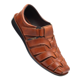 Brown sandal with a strap on a white background